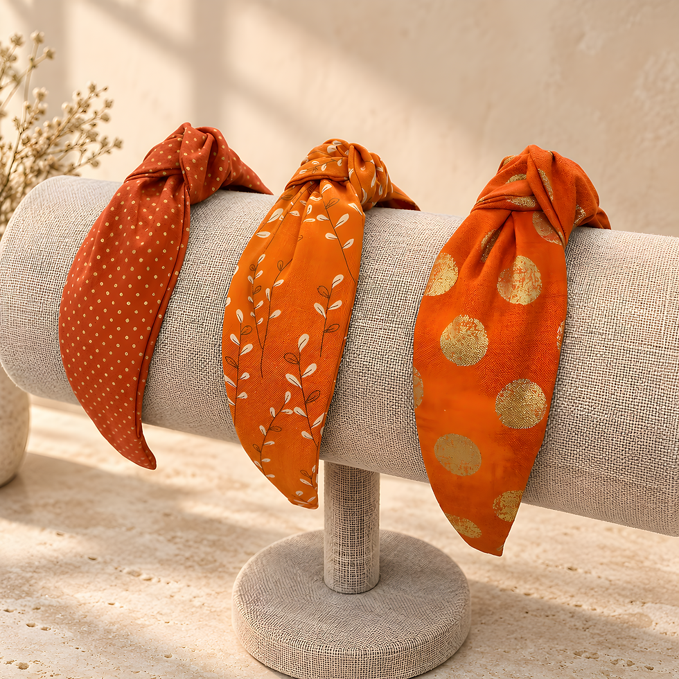 Pumpkin Orange and Gold Top Knot Headbands for fall and autumn handmade by Bella Headbands in Vermont.