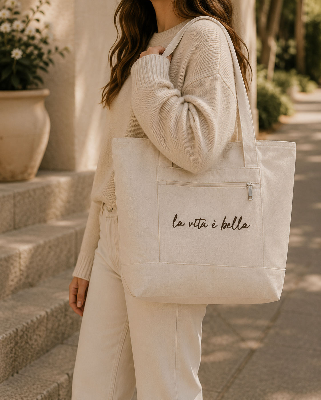 La vita e bella tote bag for her is the perfect bag with a lovely message because life is beautiful!
