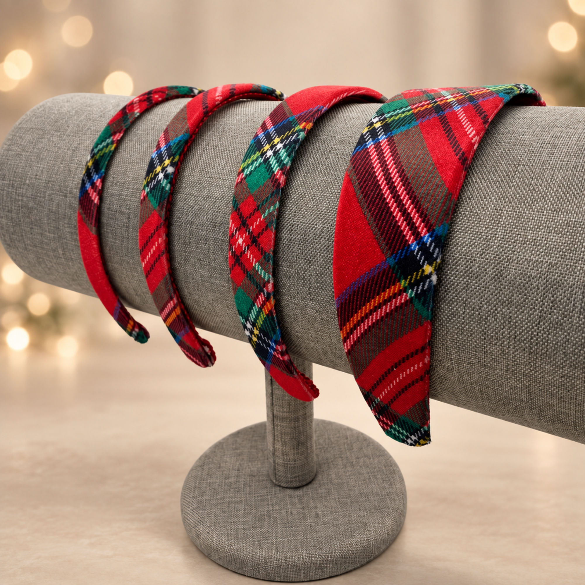 Red Plaid Velvet Headbands in Stewart Plaid for women and girls by Bella Headbands.