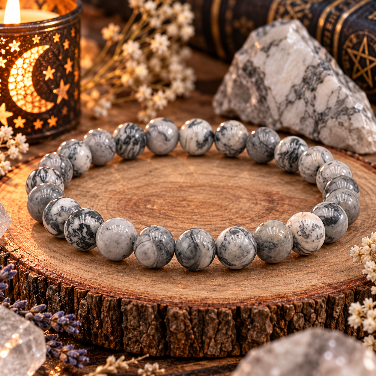 Bracelet en Agate Crazy Lace grise