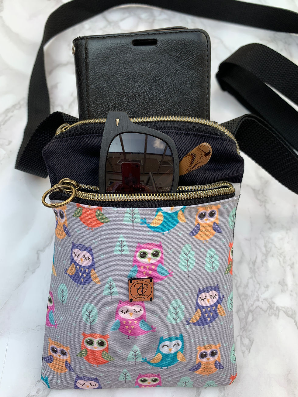 Thumbnail: Crossbody sling bag for mobile and small items.  Travel double zippered bag
