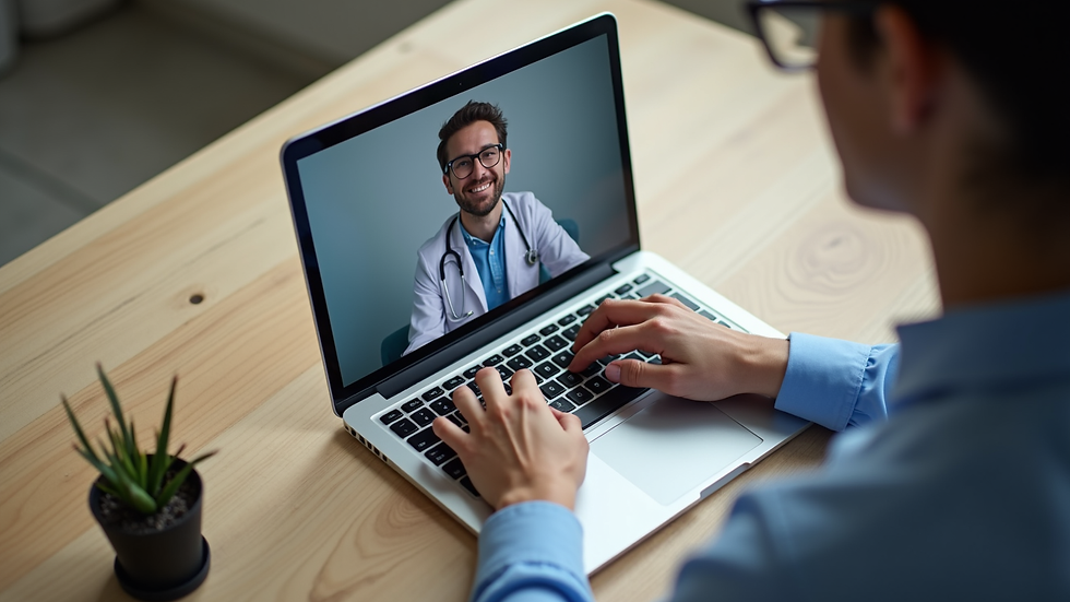 High angle view of a person using a laptop for a telehealth appointment