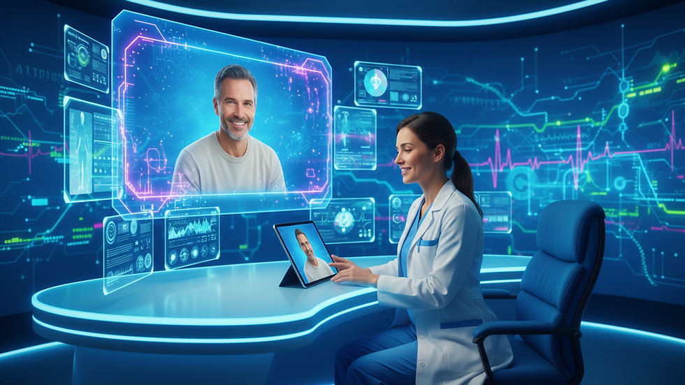 Eye-level view of a healthcare professional consulting a patient via telehealth
