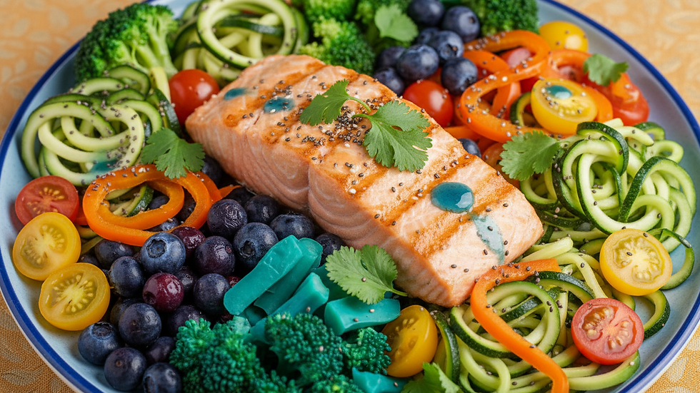 Close-up view of a healthy meal with vegetables and lean protein