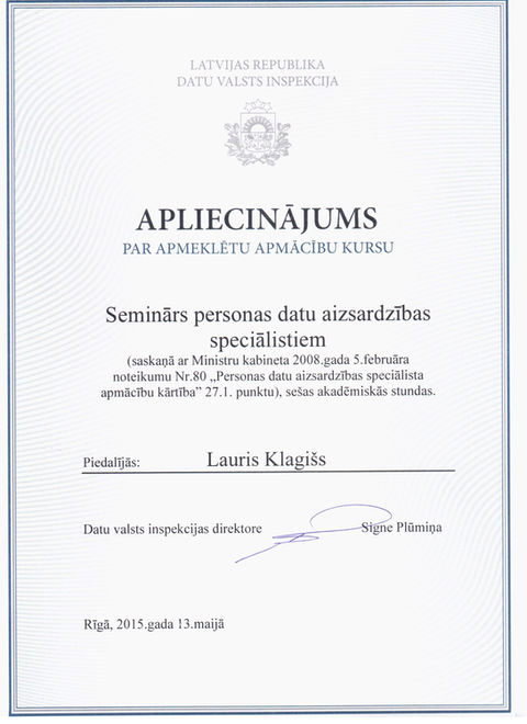 Uzņēmuma īpašnieks un valdes loceklis, zvērināts advokāts Lauris Klagišs ir specializējies datu aizsardzības tiesībās, 2006.gadā ieguvis maģistra grādu tiesību zinātnē