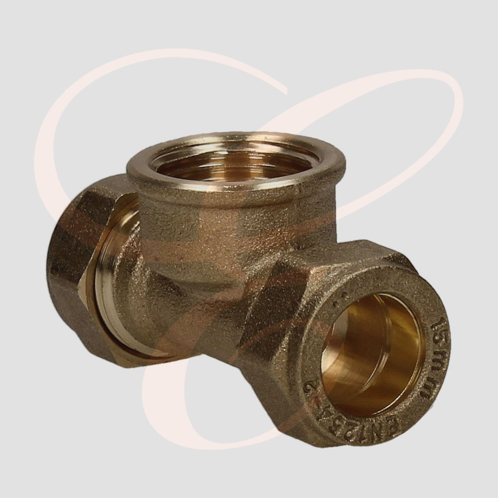 Compression To Female Centre Tee - Brass
