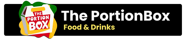 The PortionBox logo with text: The PortionBox, Food & Drinks, on a black background.