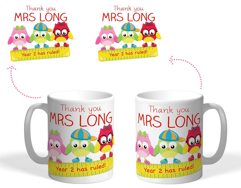 Printed owl year ruled teacher mug