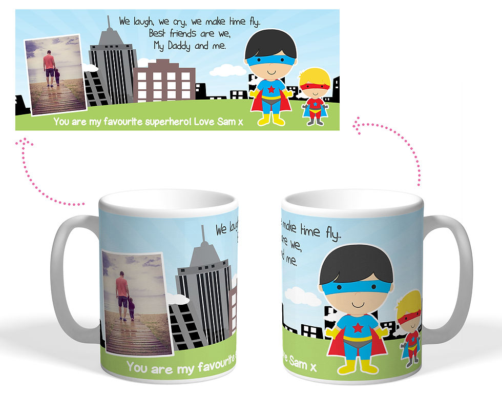 Superhero and Poem themed mug