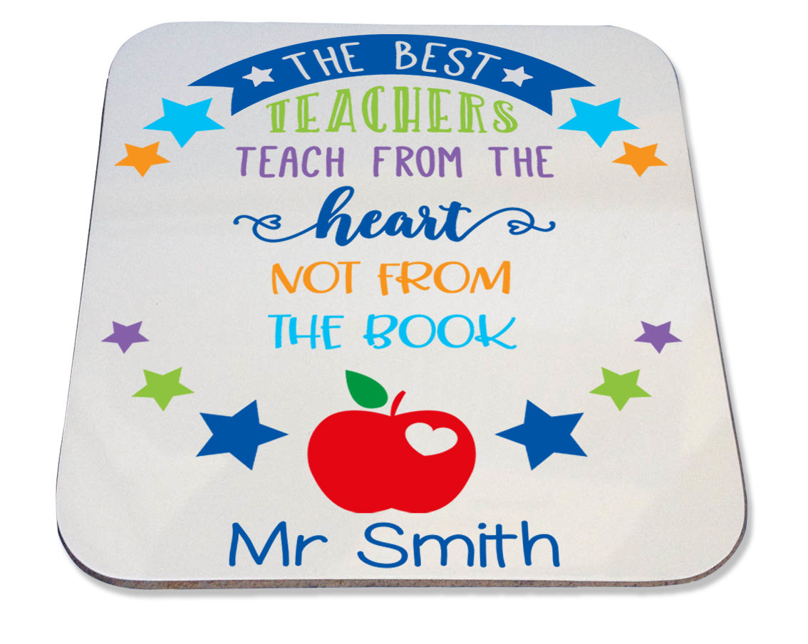 Teach from the heart, not the book quote coaster blue