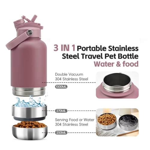 3-in-1 Travel Dog Bottle – Food & Water Insulated