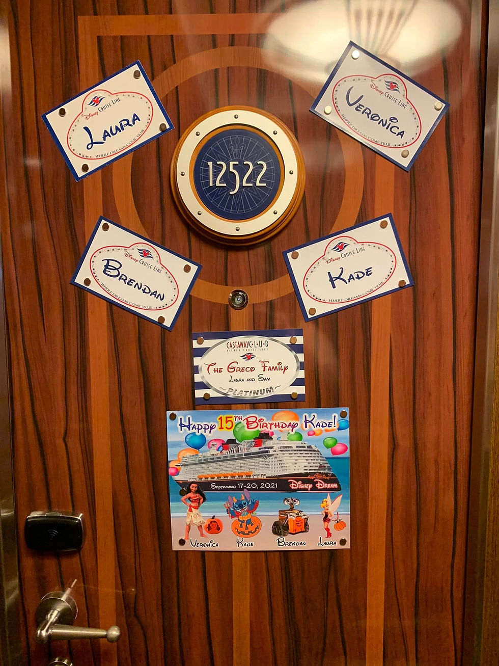 Disney Dream Concierge Door decorated for a 15th birthday celebration