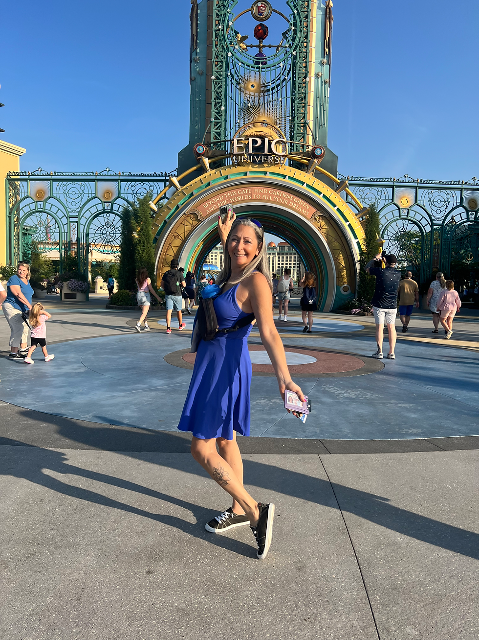 Laura Greco at Universal's Epic Universe Entrance Portal