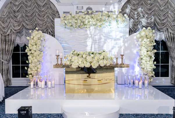 sweetheart table white acrylic stage wedding