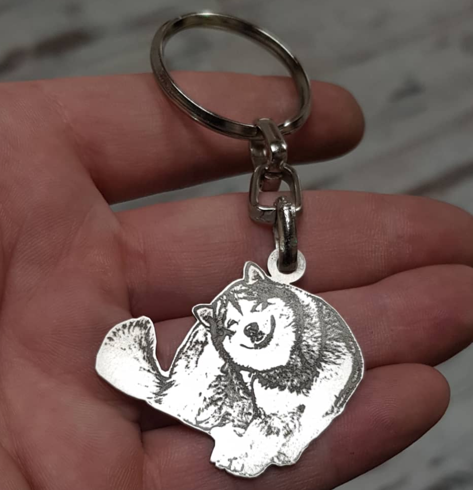 תמונה ממוזערת: מחזיק מפתחות תמונה של חיית המחמד שלכם מכסף אמיתי 925
