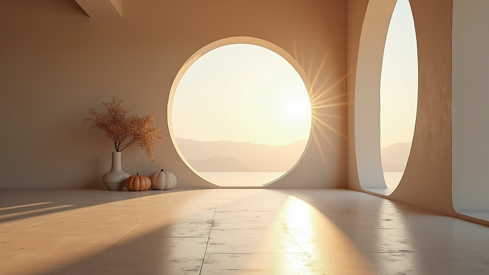 Eye-level view of a serene meditation space with natural light