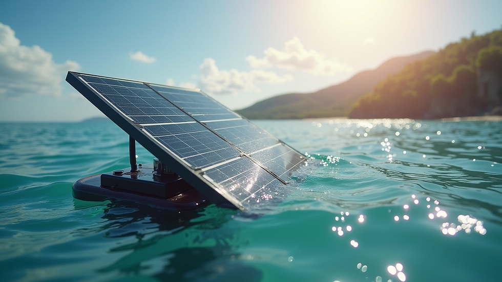 Vue en plongée d’un kit solaire avec panneaux, batterie et régulateur