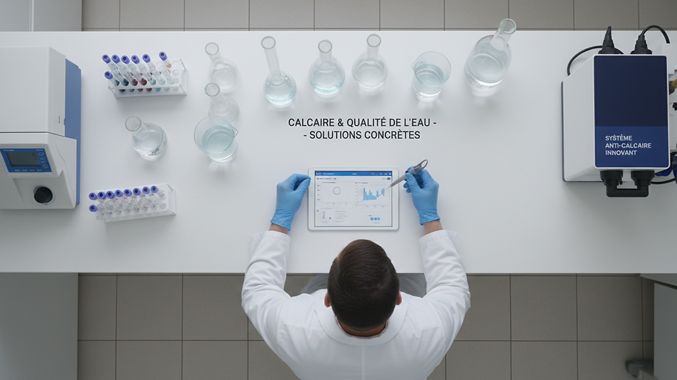 Vue en plongée d'un technicien effectuant une analyse d'eau dans un laboratoire