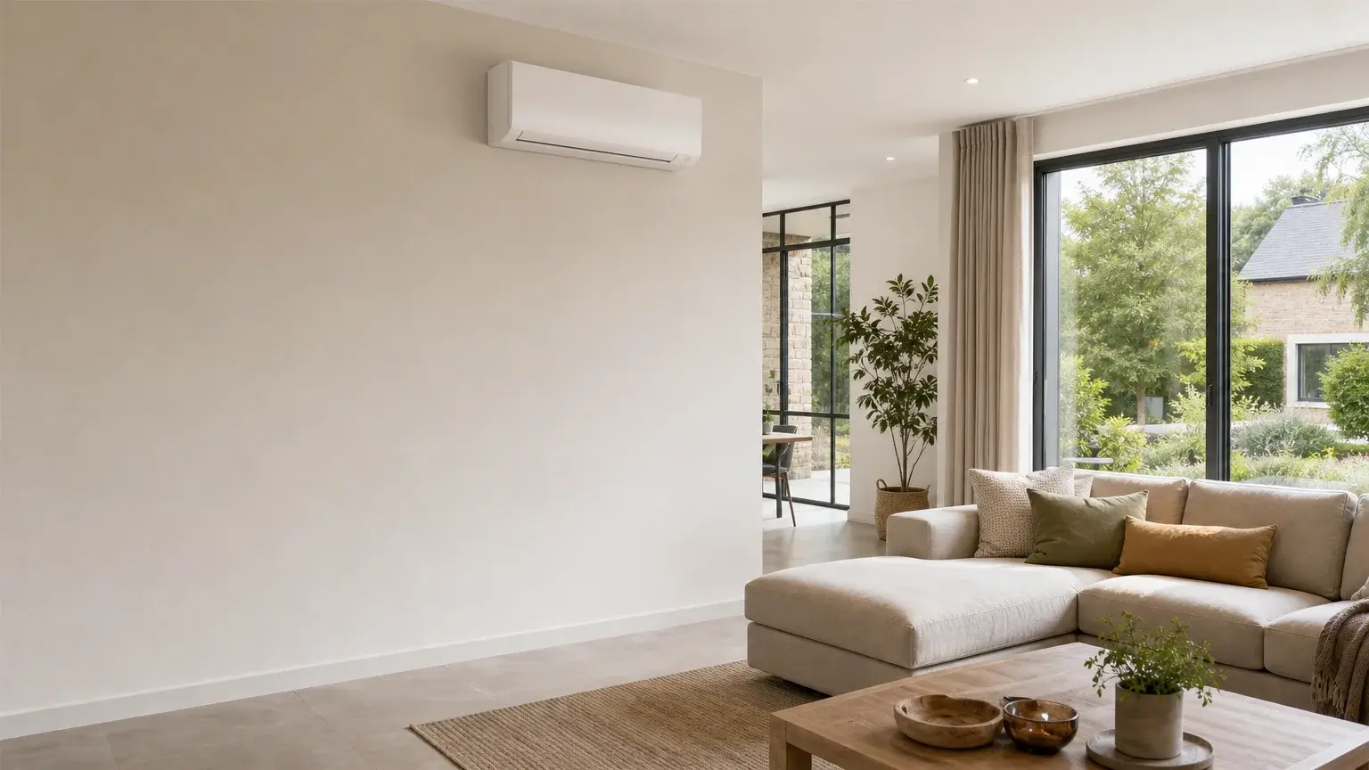 Climatisation réversible silencieuse dans un intérieur résidentiel en Wallonie