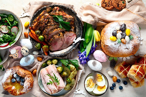 Easter dinner Traditional food Family spring event Top view.jpg
