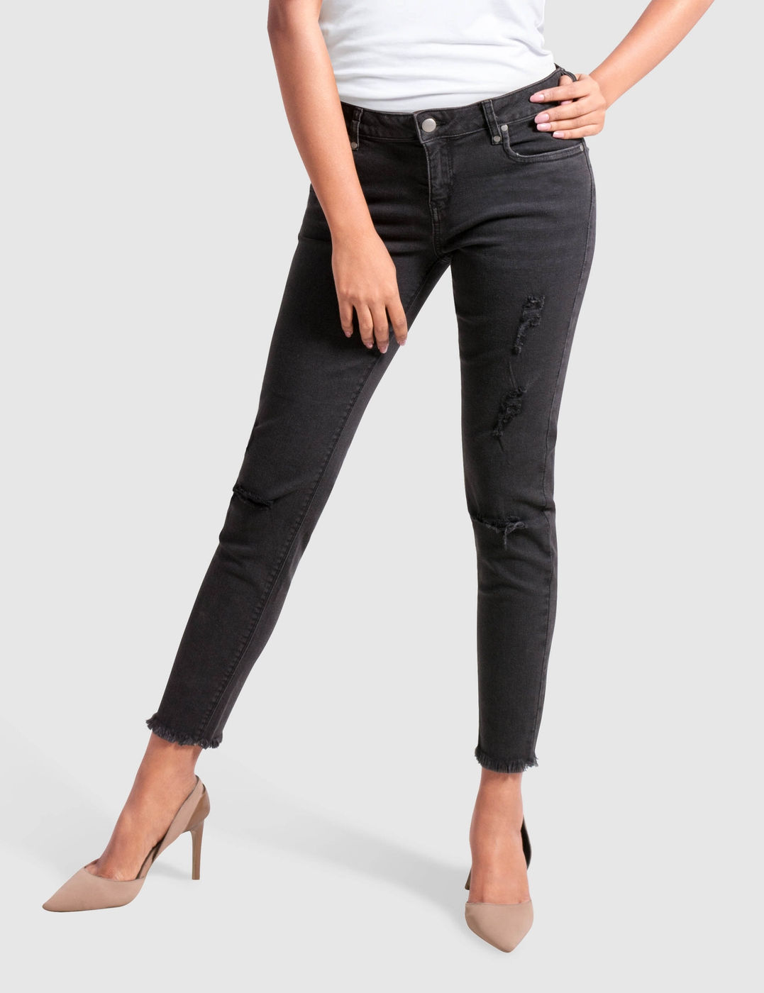 Show Up Skinny Frayed Ankle Denim Jeans
