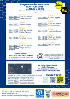 Programme des mercredis Jeunesse de mai à juillet