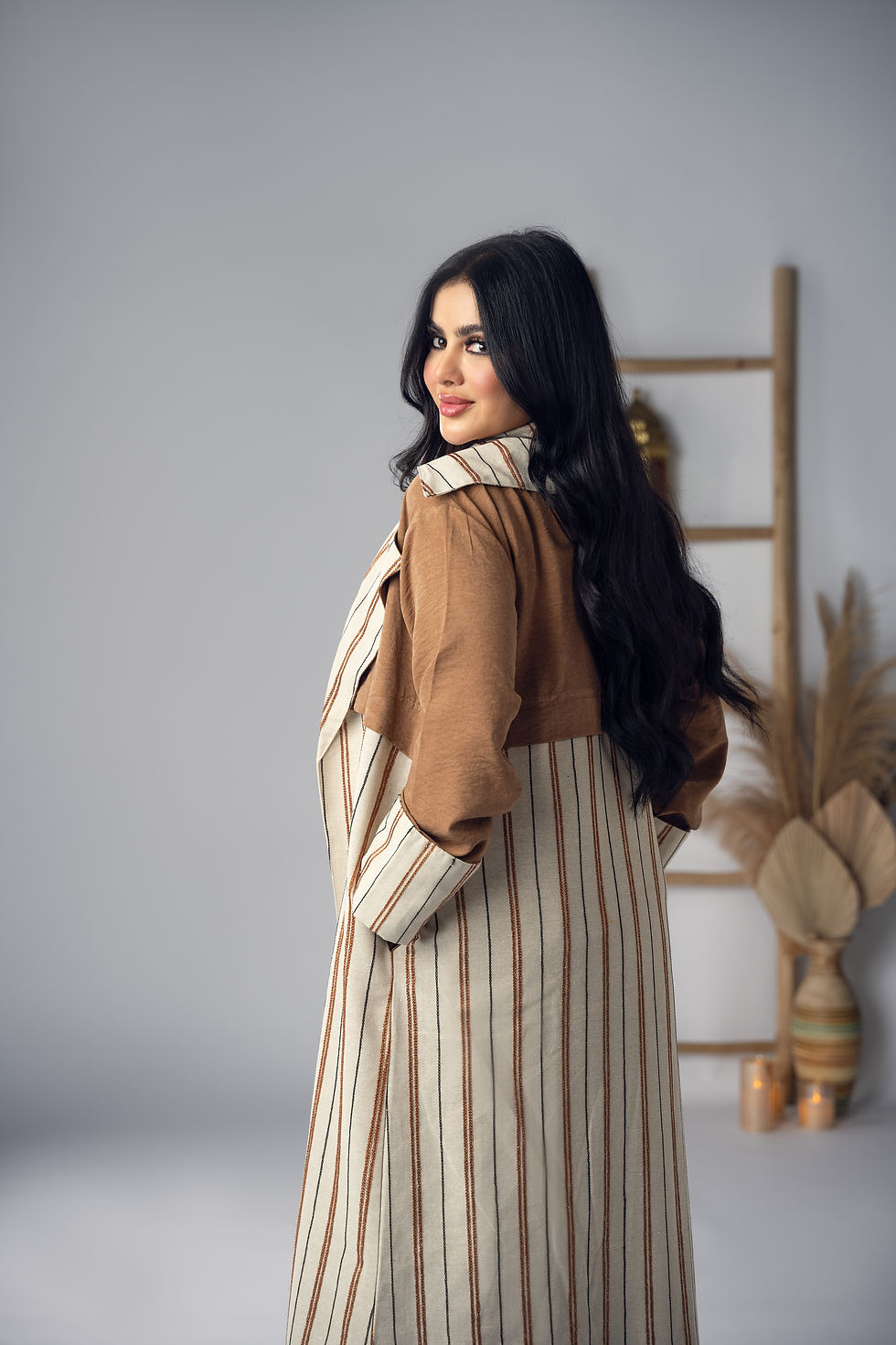 Thumbnail: Cardigan Honey colored with beige strips