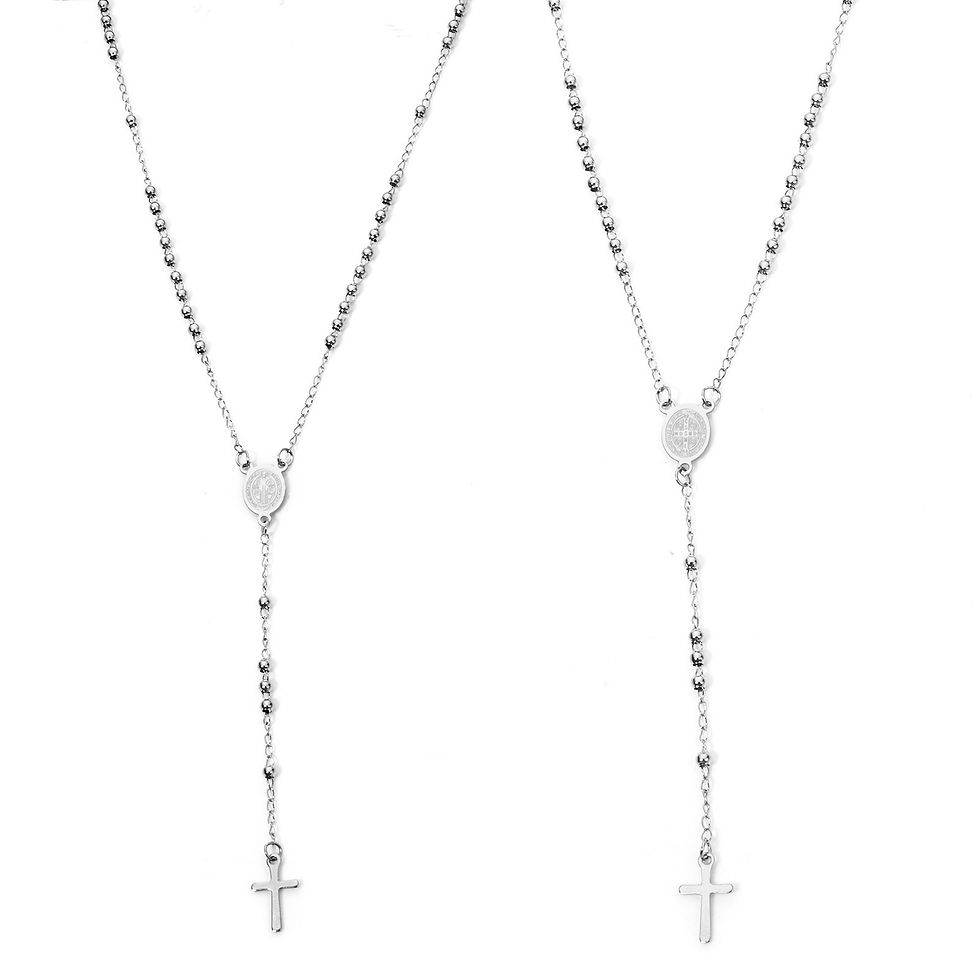 Thumbnail: 1 Piece Religious 304 Stainless Steel Prayer Beads Rosary Necklace Cross Pendant