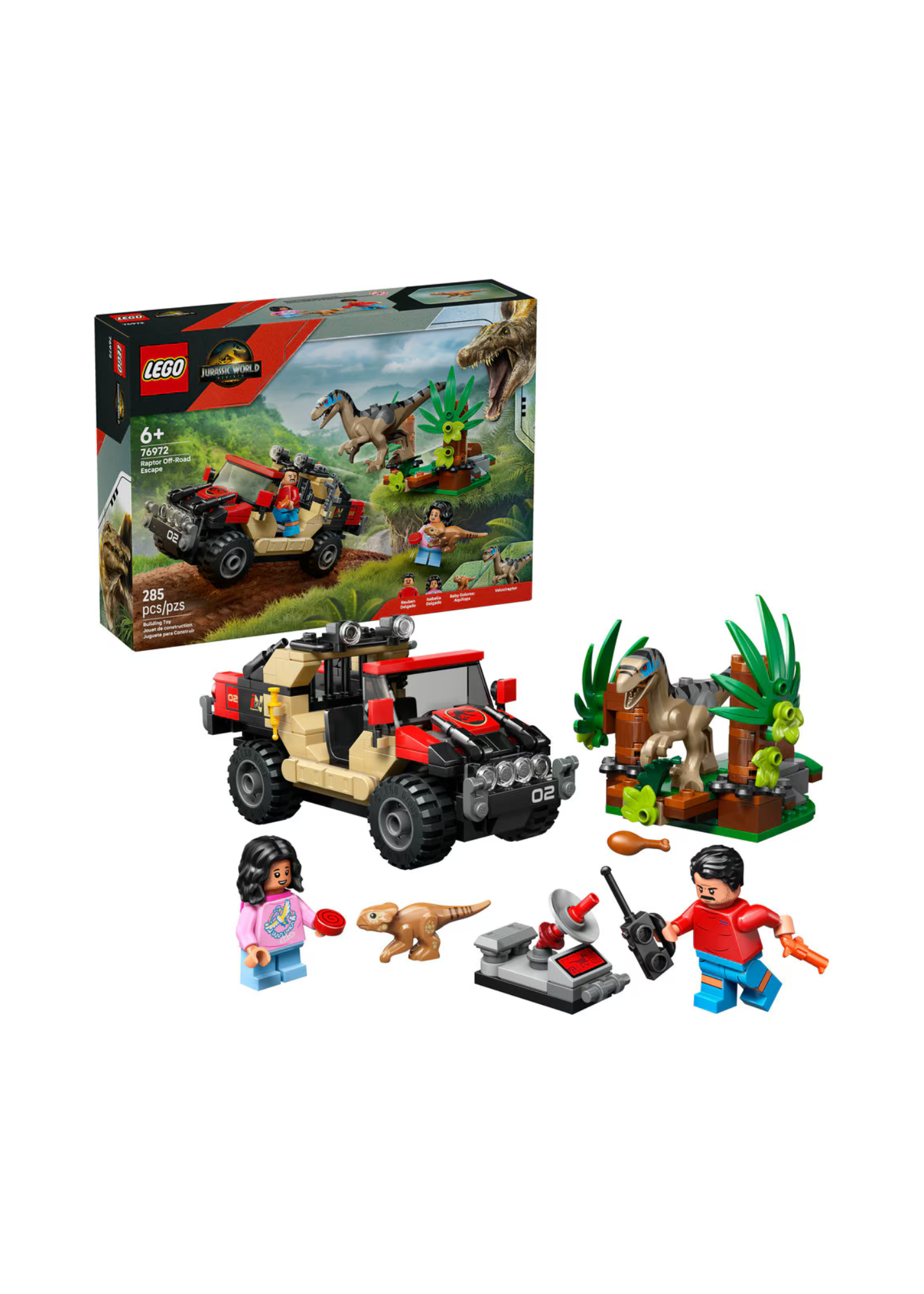 LEGO 76972 JURASSIC WORLD - HUÍDA EN TODO TERRENO Y RAPTOR AL ACECHO