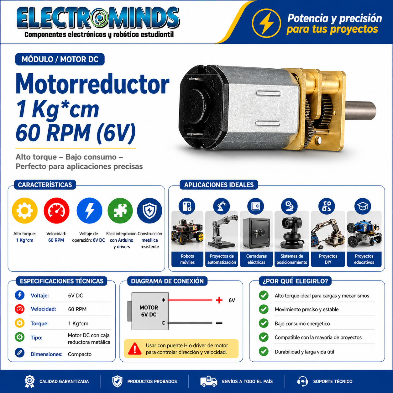 Motorreductor 1 Kg*cm - 60 RPM (6V)