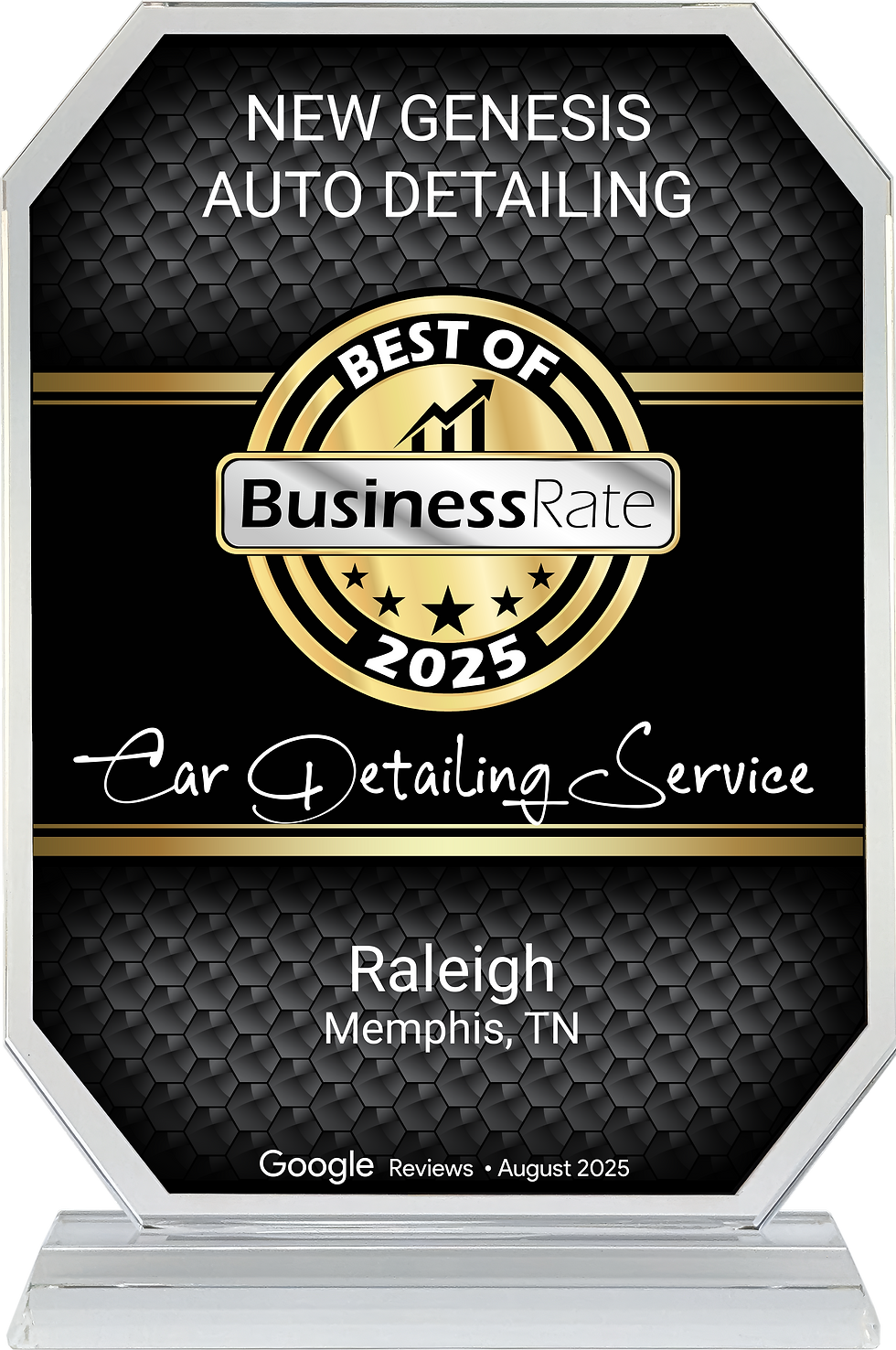 Eye-level view of a shiny black car being detailed at a local Memphis auto shop