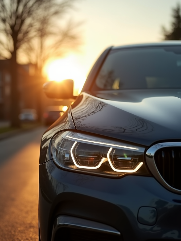 Soft sunlight reflecting on a smooth car panel showing clear coat clarity.