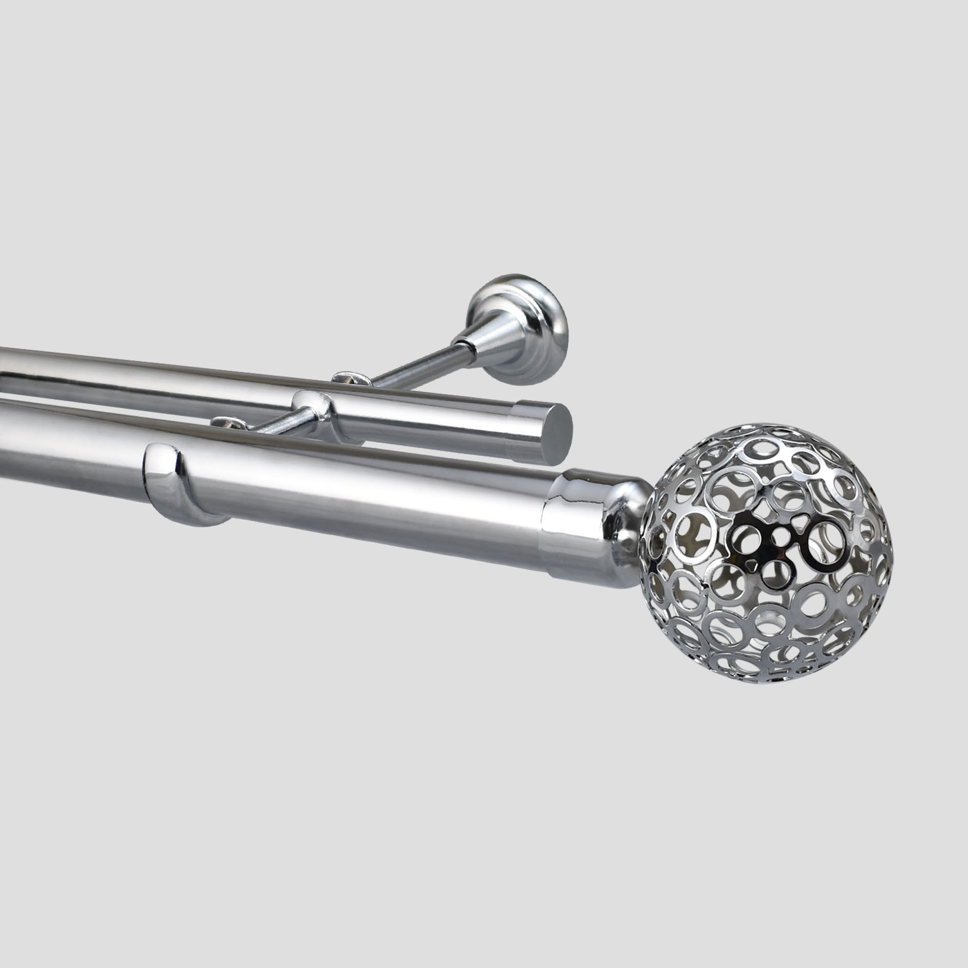28/19mm Polished Chrome Designer Double Curtain Pole Osaka Finial