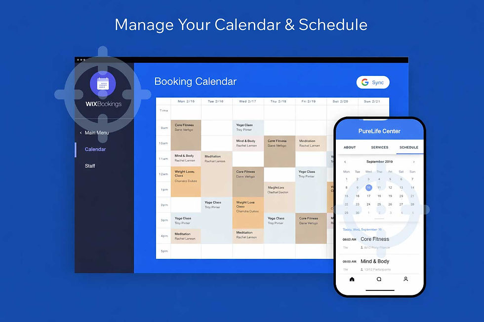 Wix Bookings calendar dashboard showing online appointment scheduling and service booking management for Tasmania businesses