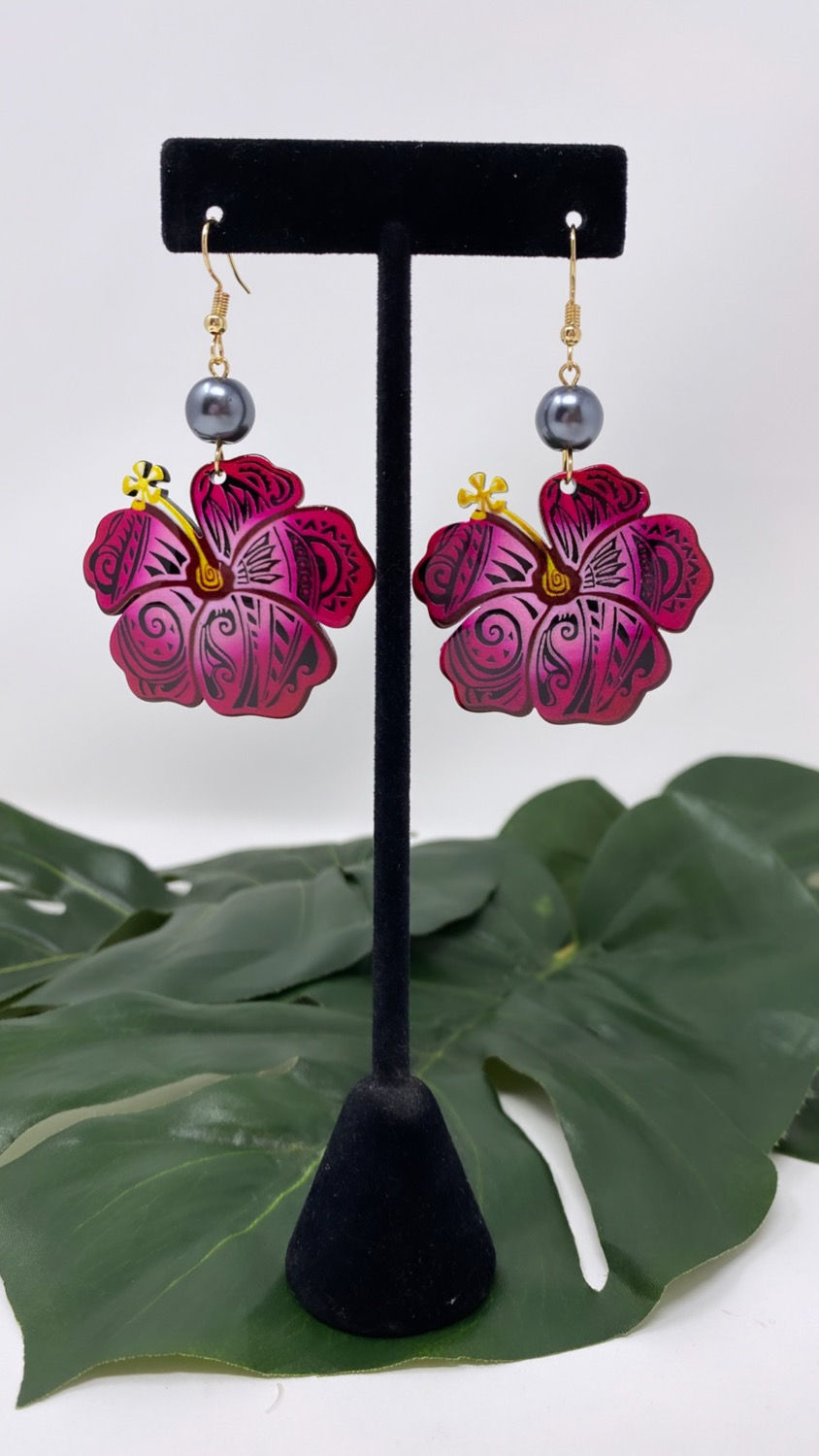 Thumbnail: Tribal Hibiscus Tropical Earrings