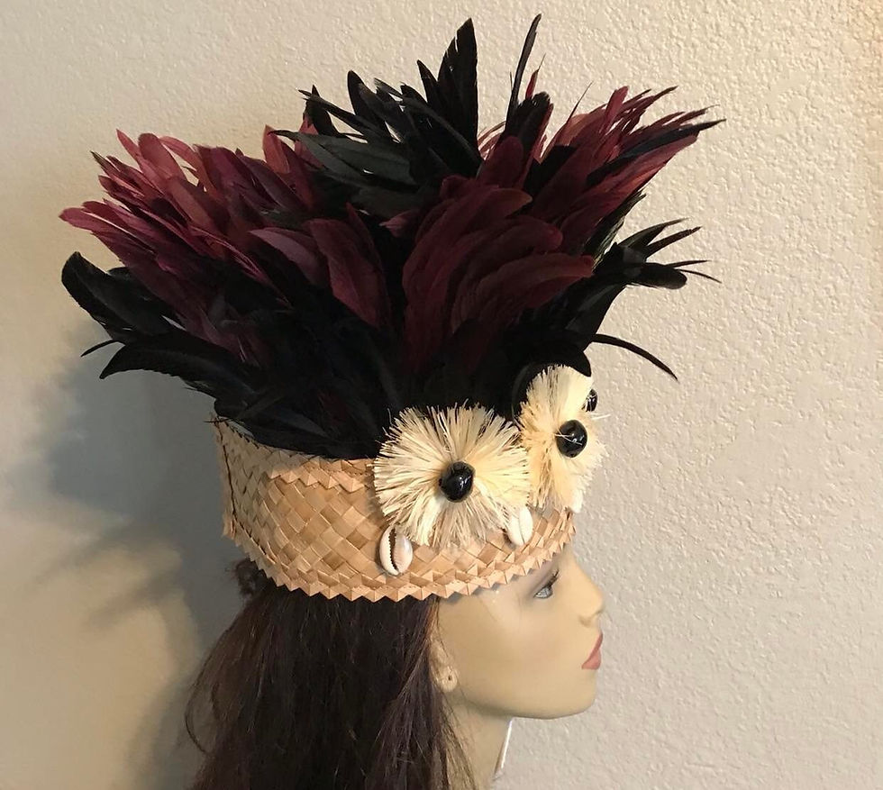 Thumbnail: Black & Burgundy Hau Rosette Tahitian Headdress with Shells – Ori Tahiti Headpie