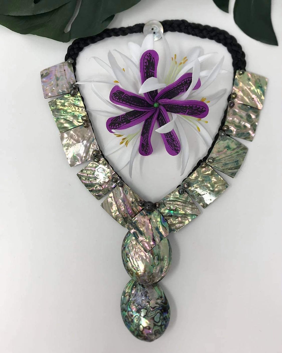 Thumbnail: Genuine RAW Abalone Shell & Freshwater Pearl Handmade Necklace