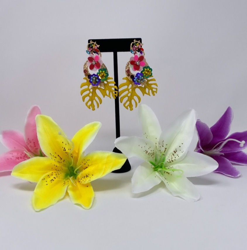 Thumbnail: Tropical Monstera stud dangle earrings