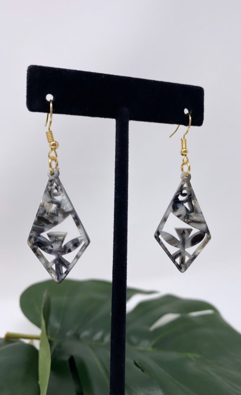 Thumbnail: Faux Turtle Shell Tribal Diamond Earrings