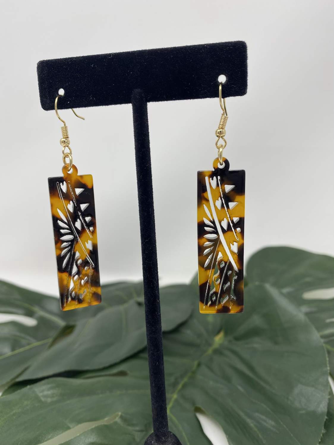 Faux Turtle Shell Tribal Plank Earrings
