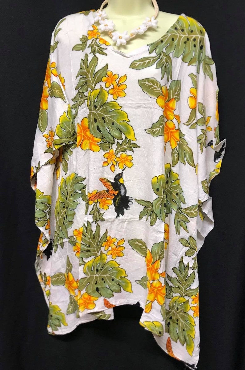 Tropical Flowers & Hummingbird Poncho, Top or Dress. Hawaiian Style Floral Ponch