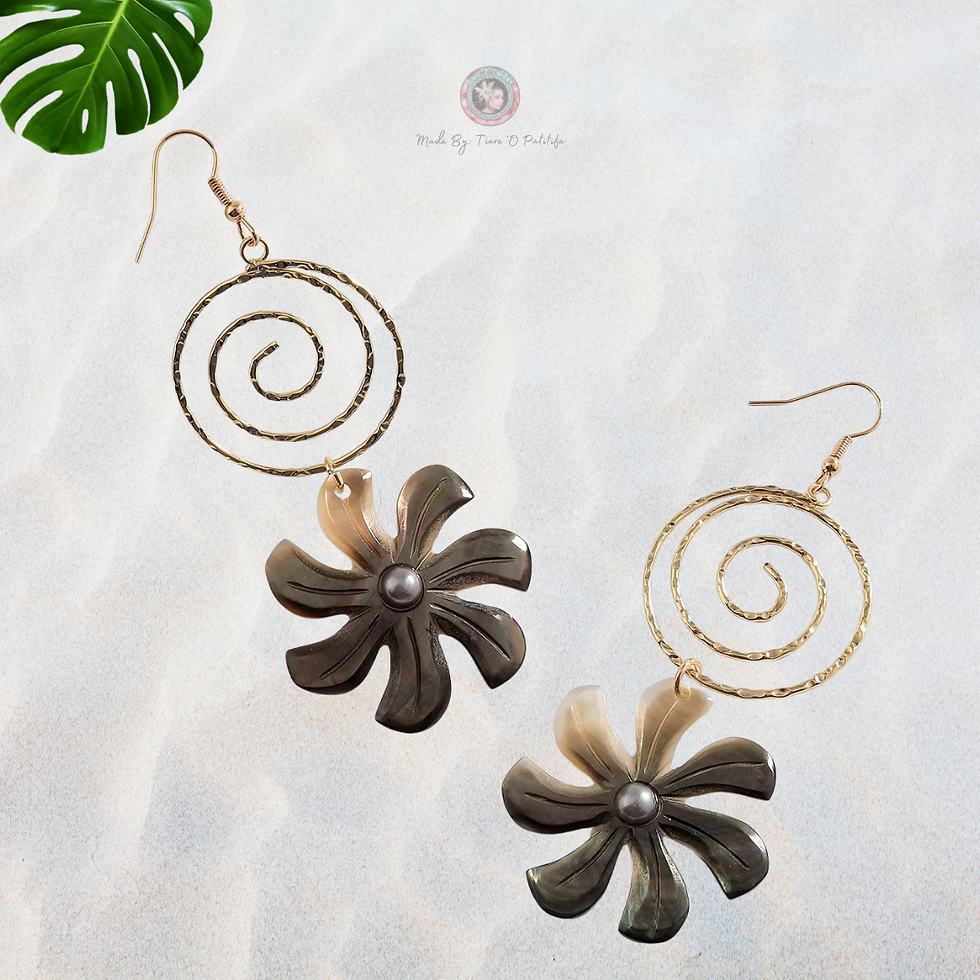 Thumbnail: 14KGP Koru Spiral and Tiare Tahitian Mother of Pearl Shell Earrings