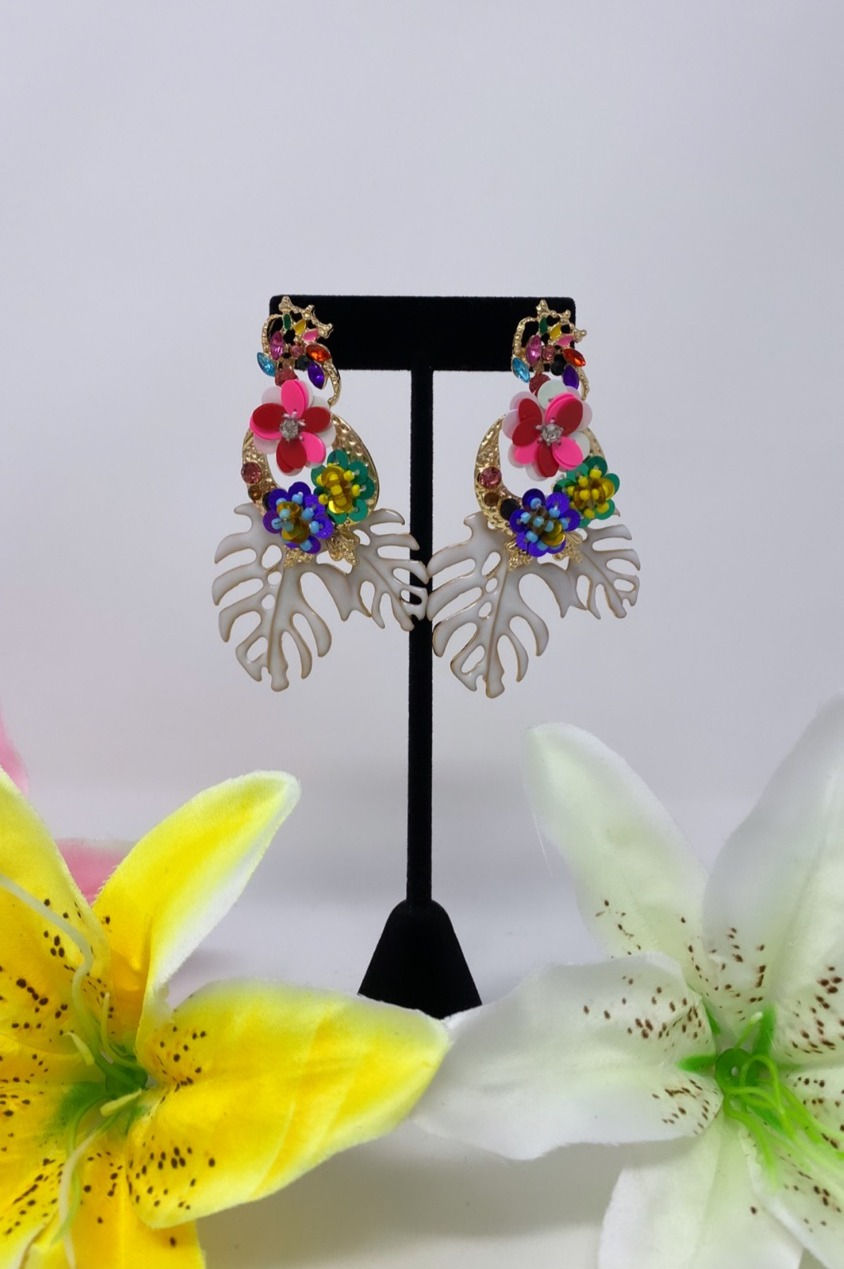 Thumbnail: Tropical Monstera stud dangle earrings