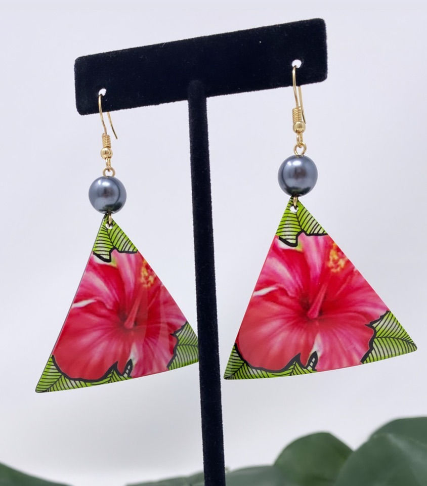 Thumbnail: Triangle Hibiscus Tropical Earrings