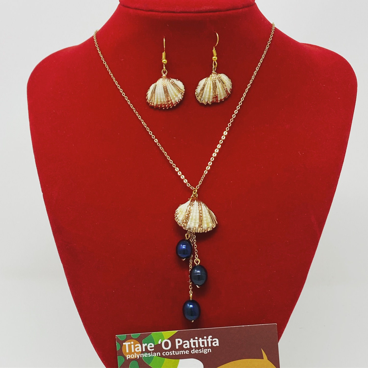 14kgf Seashell & Freshwater Pearl Necklace & Earring Set