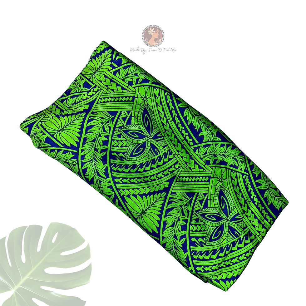 Thumbnail: Green & Blue Tahitian Tribal Print Pareu and Bra Top RAYON Set, Ori Tahiti