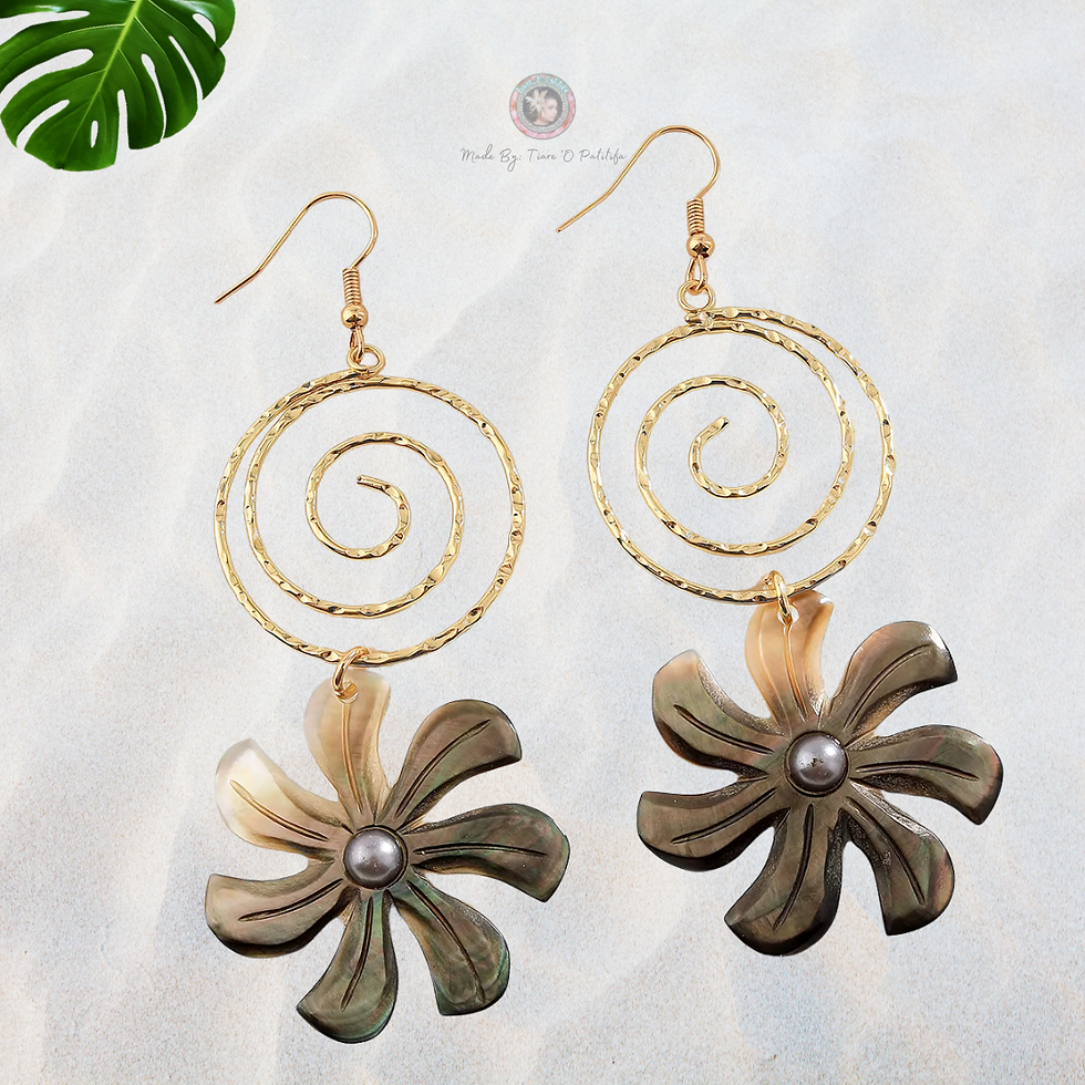 Thumbnail: 14KGP Koru Spiral and Tiare Tahitian Mother of Pearl Shell Earrings
