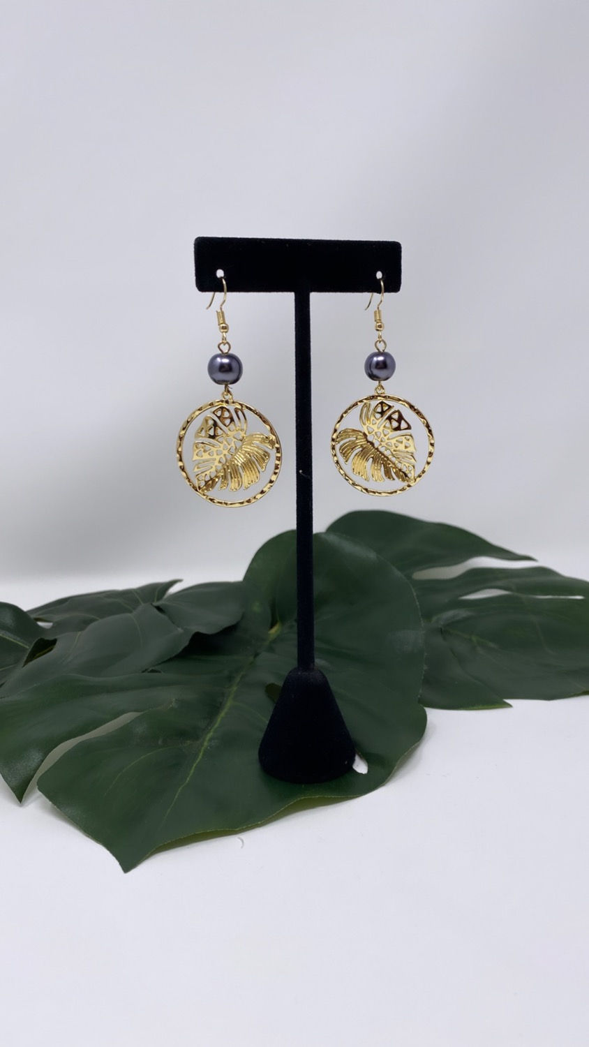 Thumbnail: Hawaiian Halo Monstera Earrings
