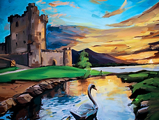 Sunset at ross castle in killarney, co. kerry