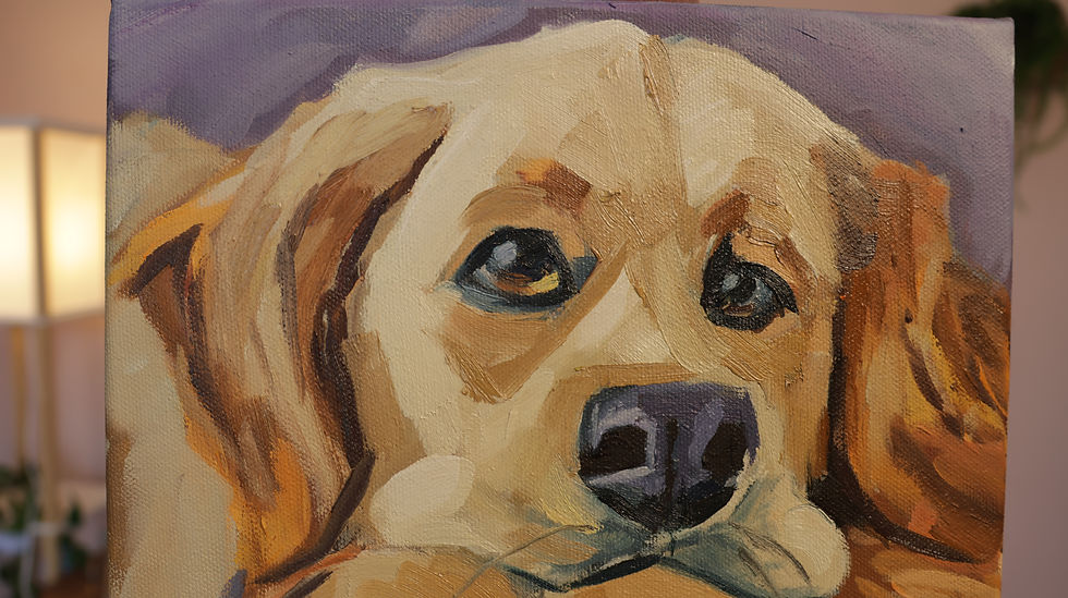 Thumbnail: Two labrador snuggle bud friends resting on top of each other - original oil painting